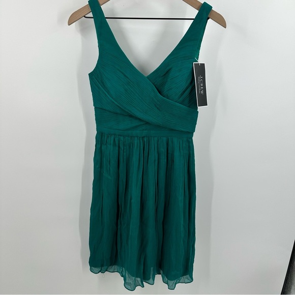 J Crew Bridesmaid Heidi Silk Chiffon Mini Wrap V Neck Dress Green Size 0 NEW - Picture 1 of 14